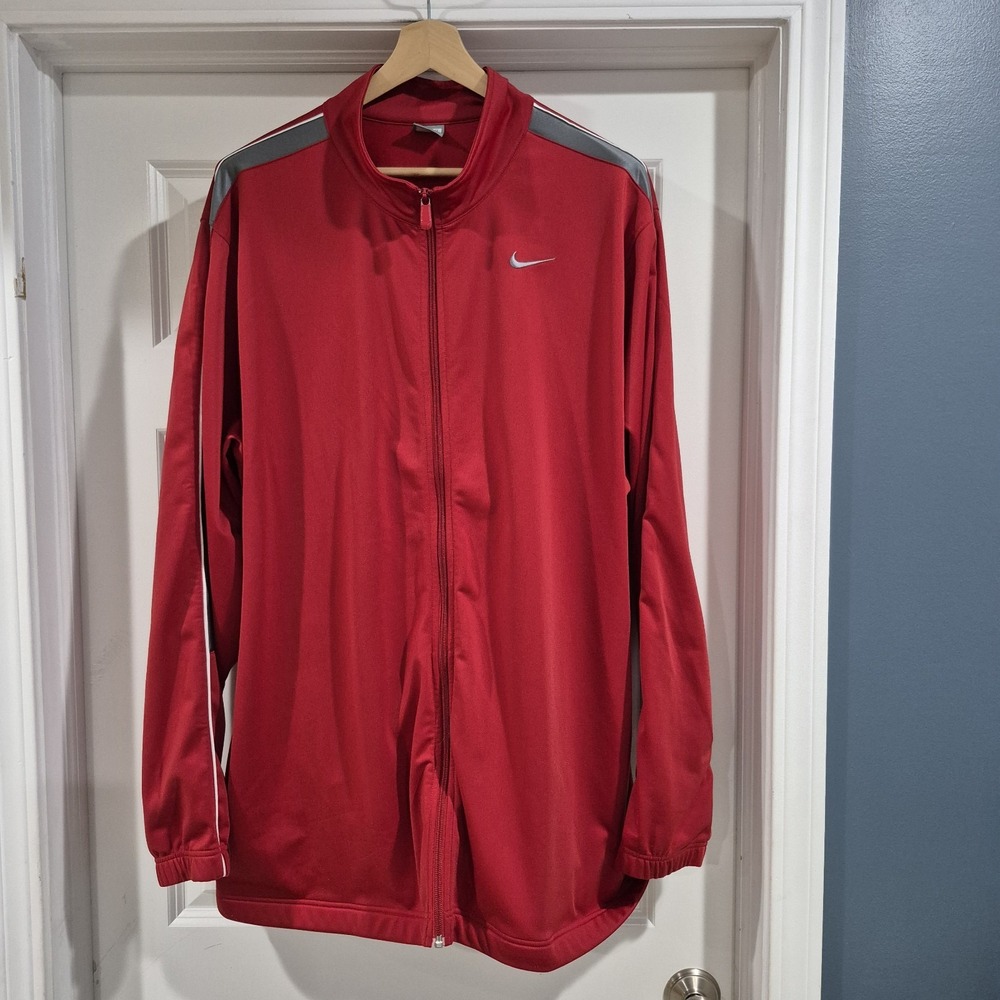 Vtg Y2K Nike Jacket Mens 3XL Red Full Zip Track Embroidered Warm Up Training